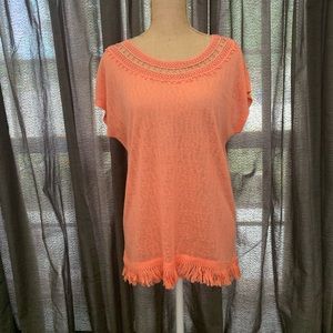 Thin coral short sleeve sweater blouse